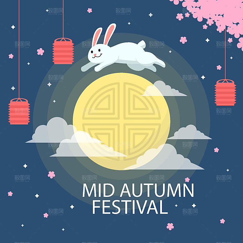 简约大气中秋传统插画素材
