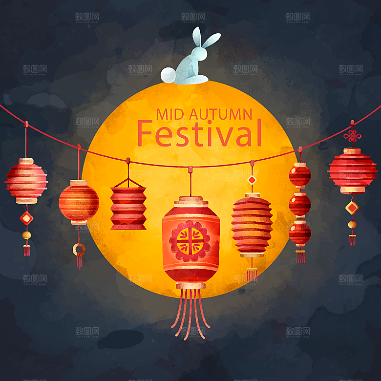 简约大气中秋传统插画素材