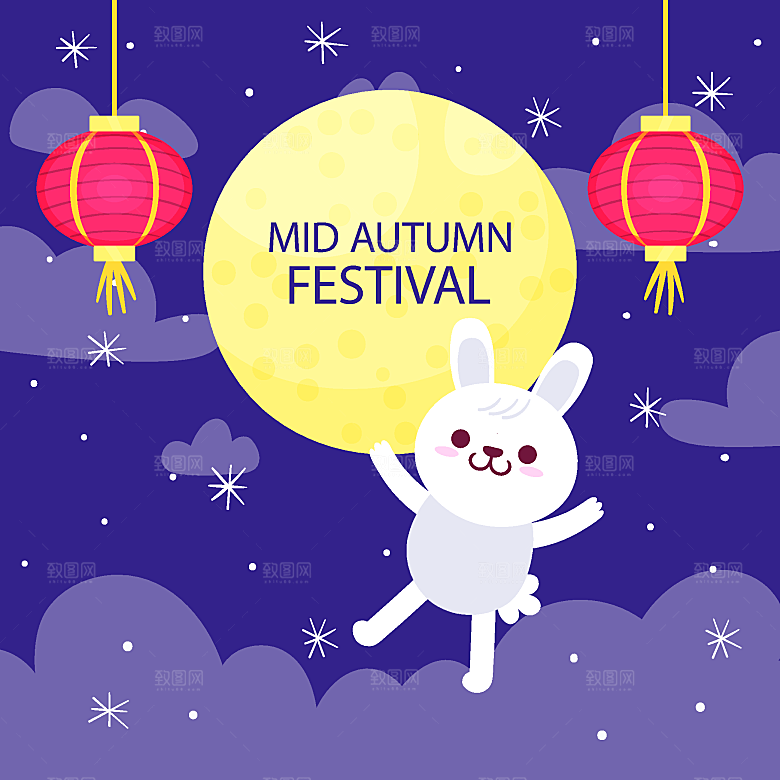 简约大气中秋传统插画素材