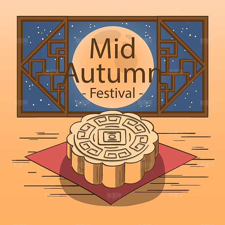 简约大气中秋传统插画素材