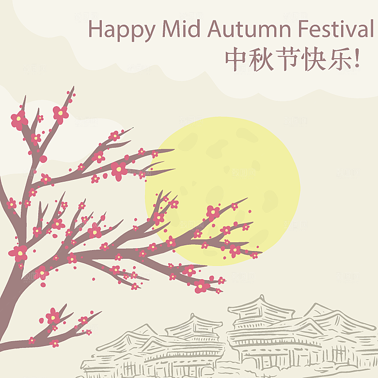简约大气中秋传统插画素材