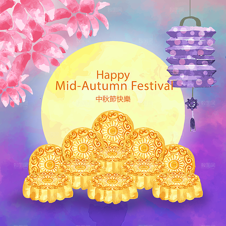 手绘中国风中秋节节日插画海报
