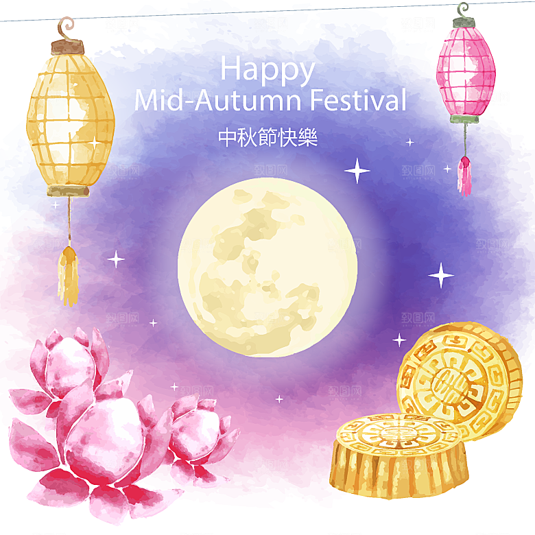 手绘中国风中秋节节日插画海报