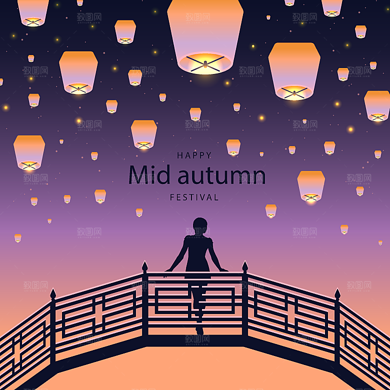 简约大气中秋传统插画素材