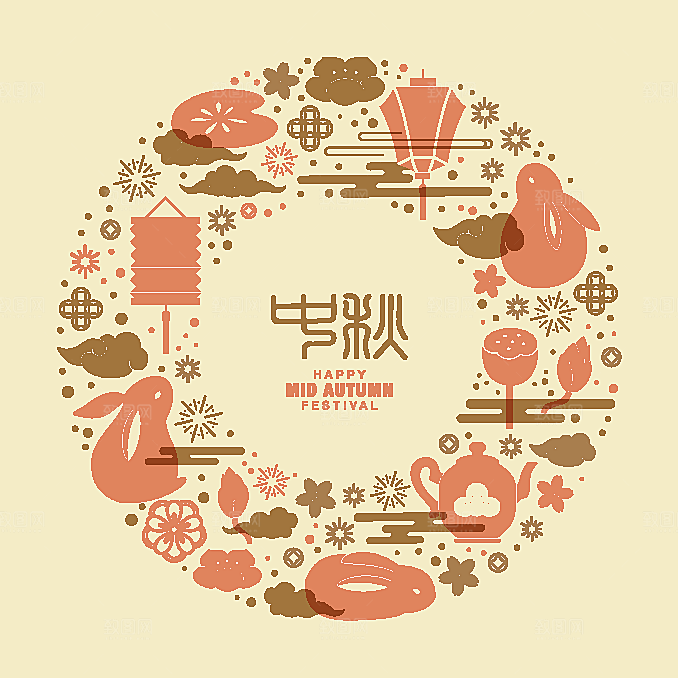 简约大气中秋传统插画素材