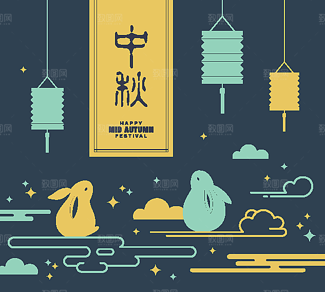 简约大气中秋传统插画素材