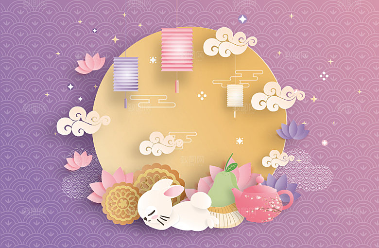简约大气中秋传统插画素材