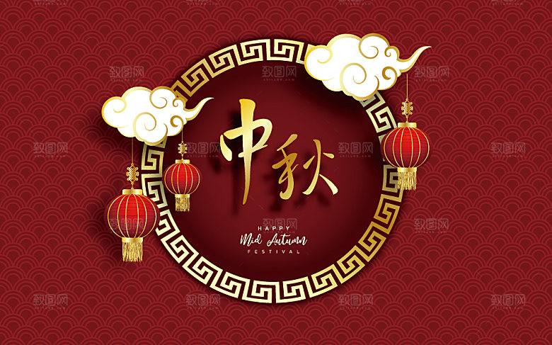 简约大气中秋传统插画素材
