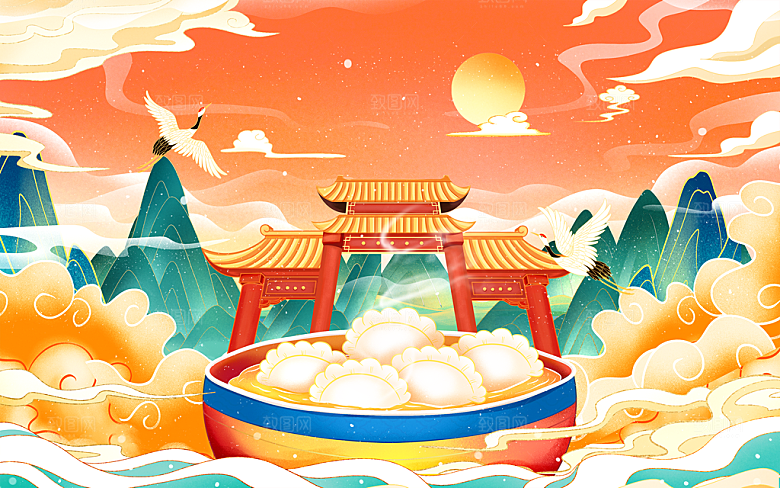 可爱冬至节日宣传插画