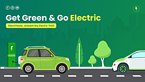 绿色环保汽车手绘宣传海报