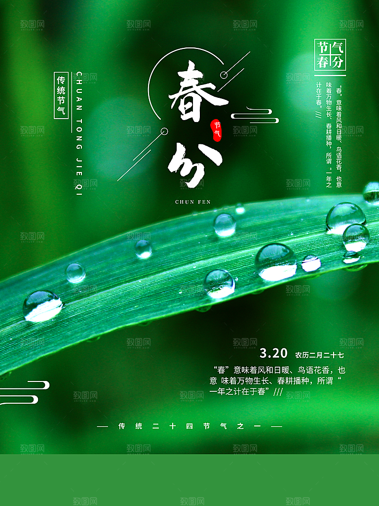 春分春季二十四节气春分春天插画展板海报