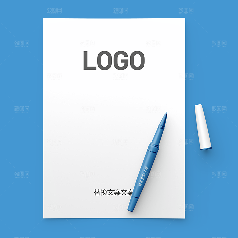蓝色服装企业vi提案样机文具