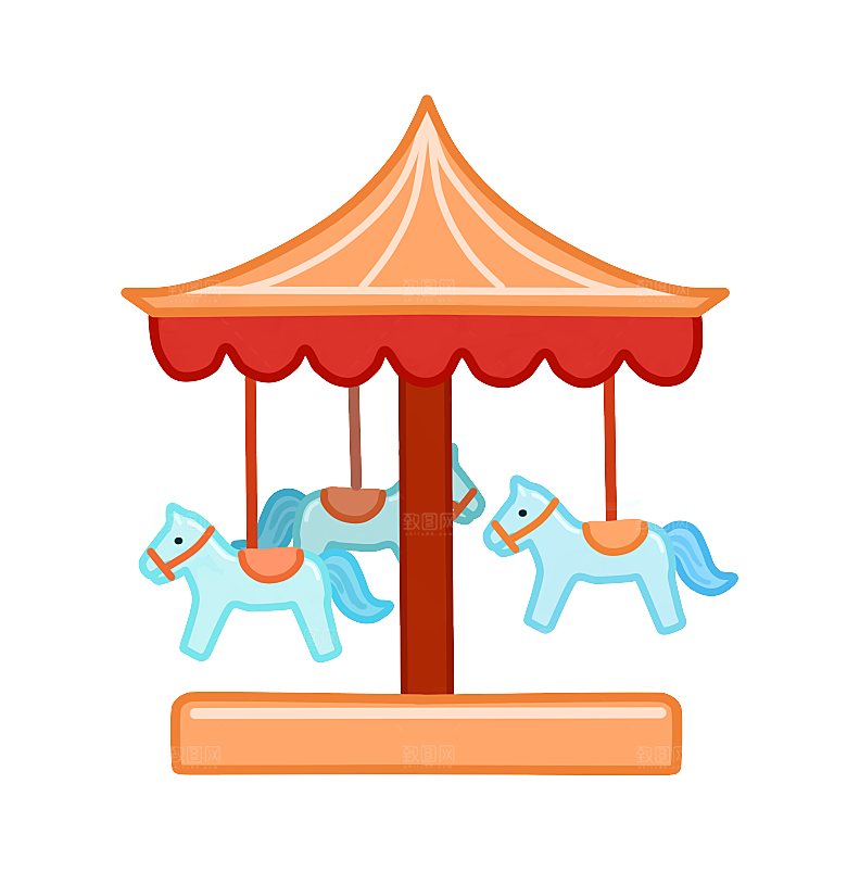 旋转木马插图素材卡通手绘儿童游乐场所