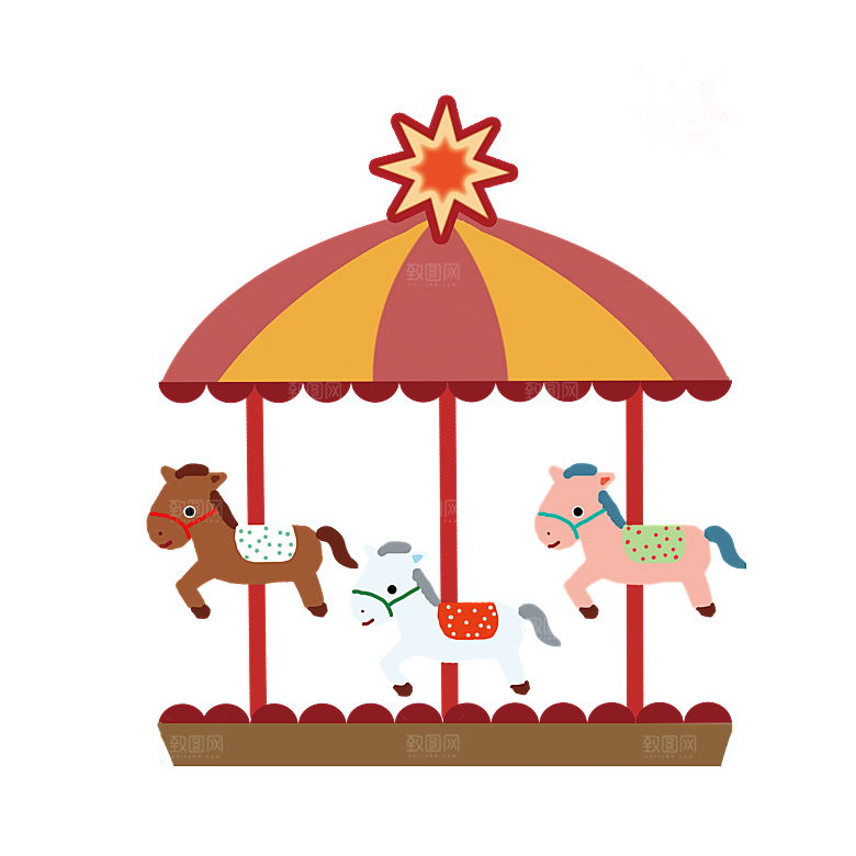 旋转木马插图素材卡通手绘儿童游乐场所