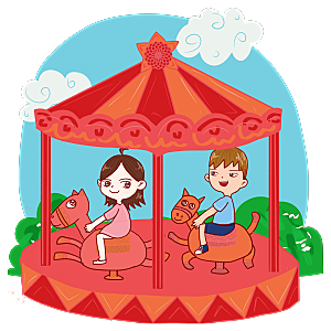 旋转木马插图素材卡通手绘儿童游乐场所元素
