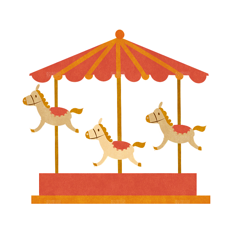 旋转木马插图素材卡通手绘儿童游乐场所元素