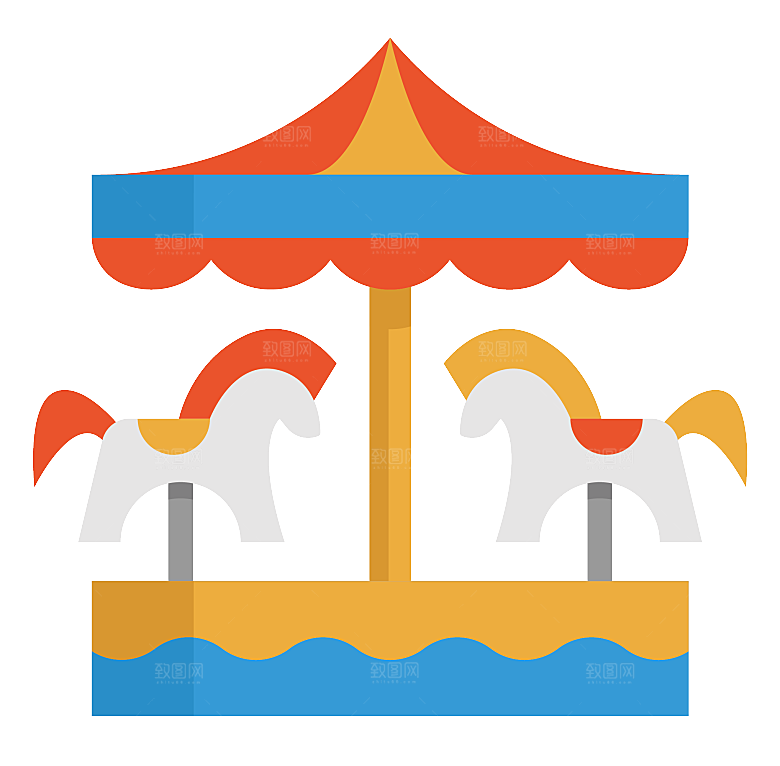 旋转木马插图素材卡通手绘儿童游乐场所元素