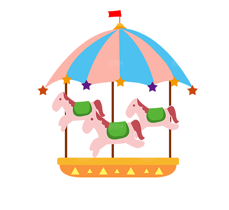旋转木马插图素材卡通手绘儿童游乐场所元素