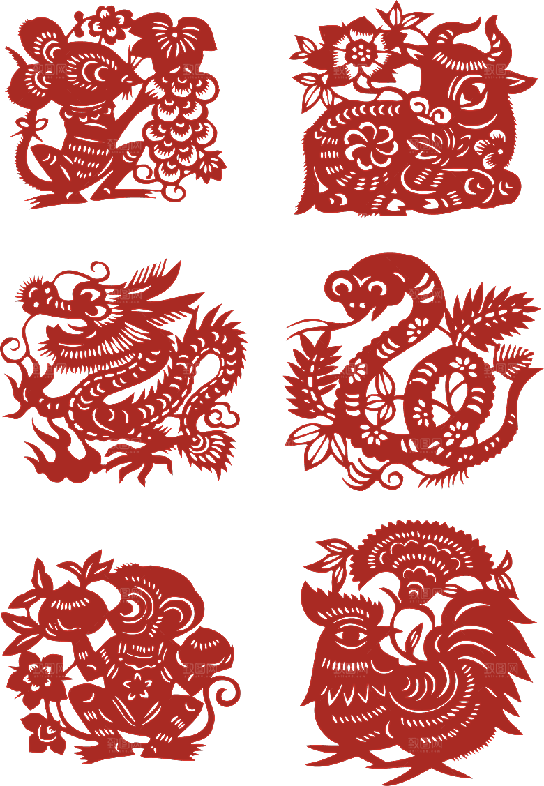 动物剪纸图案素材元素