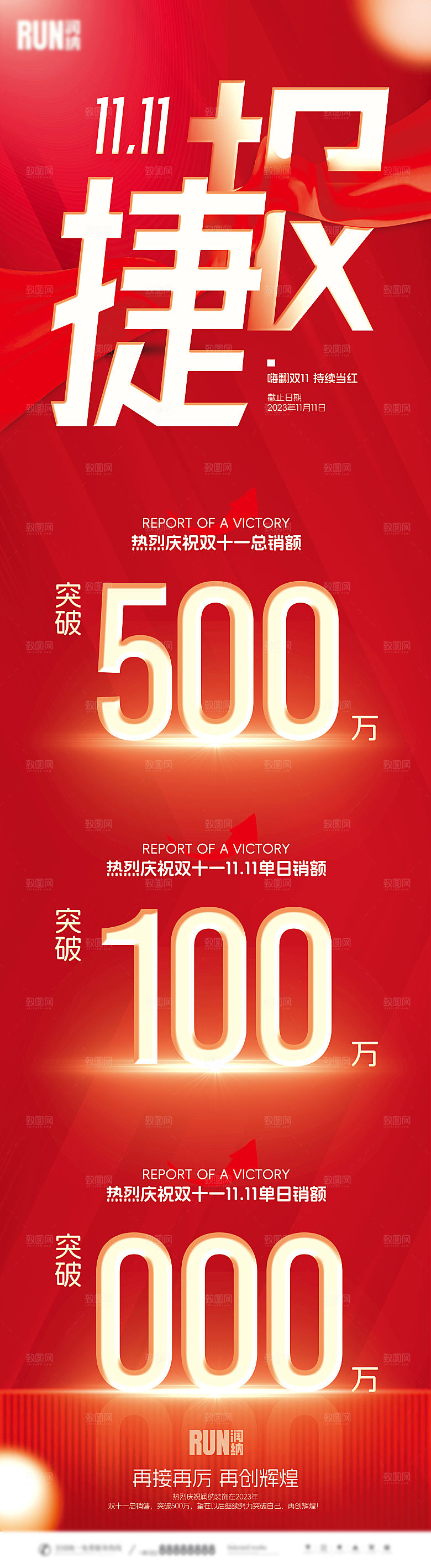 红色大气销售战报喜报海报