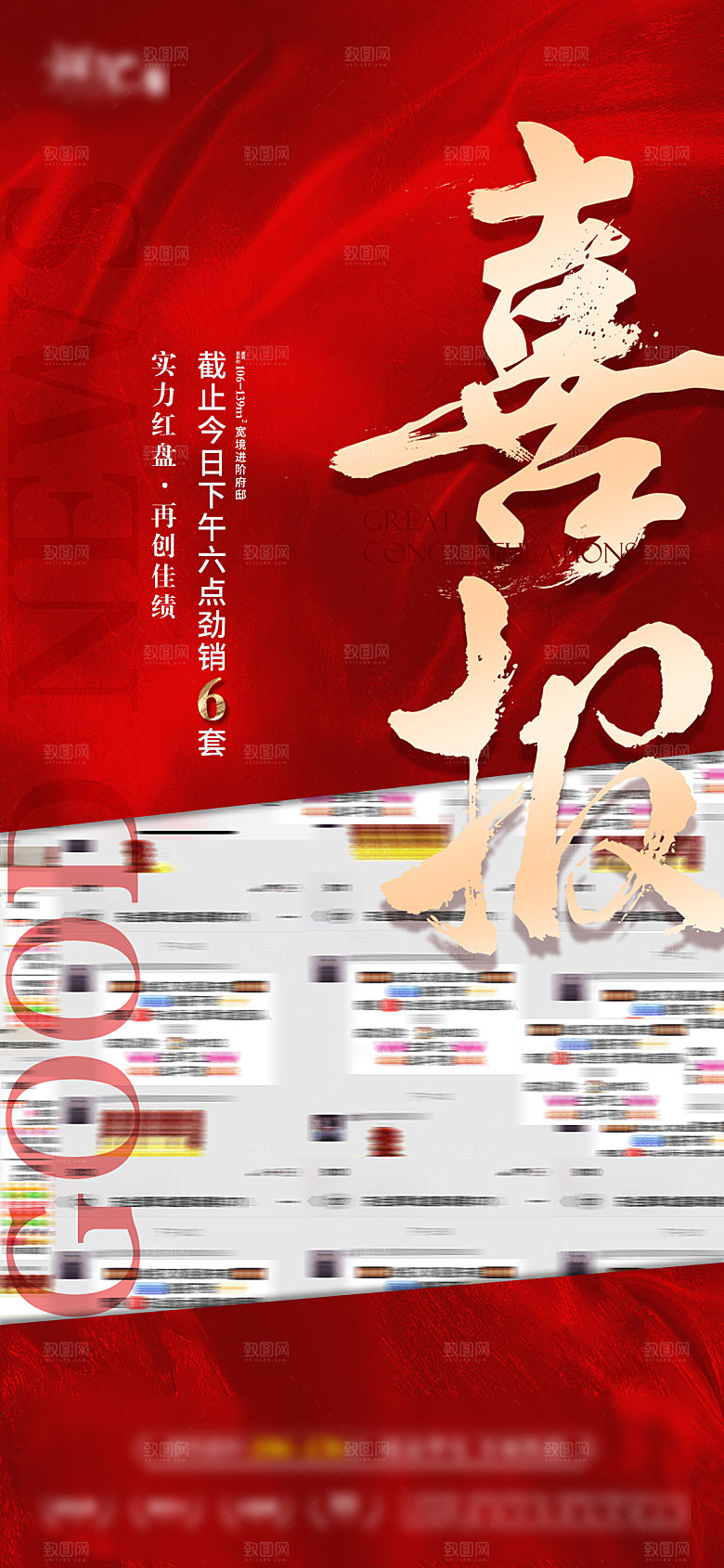 红色大气销售战报喜报海报