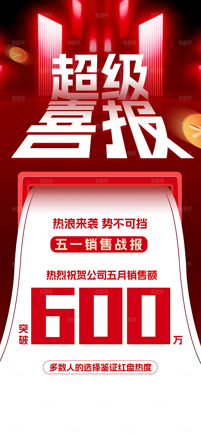 红色大气销售额战报喜报海报