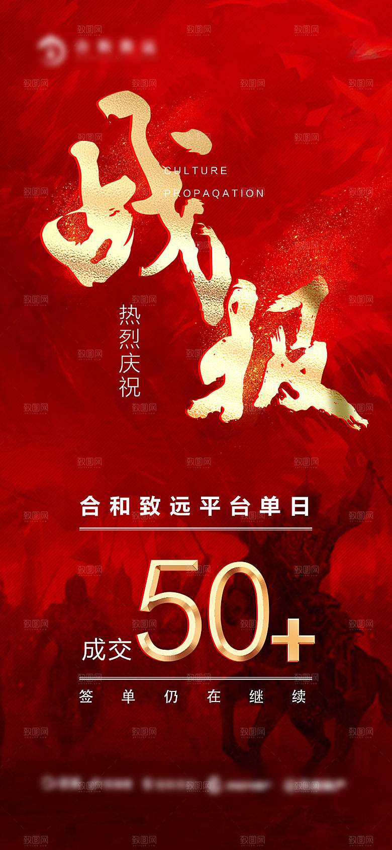 红色大气销售额战报喜报海报