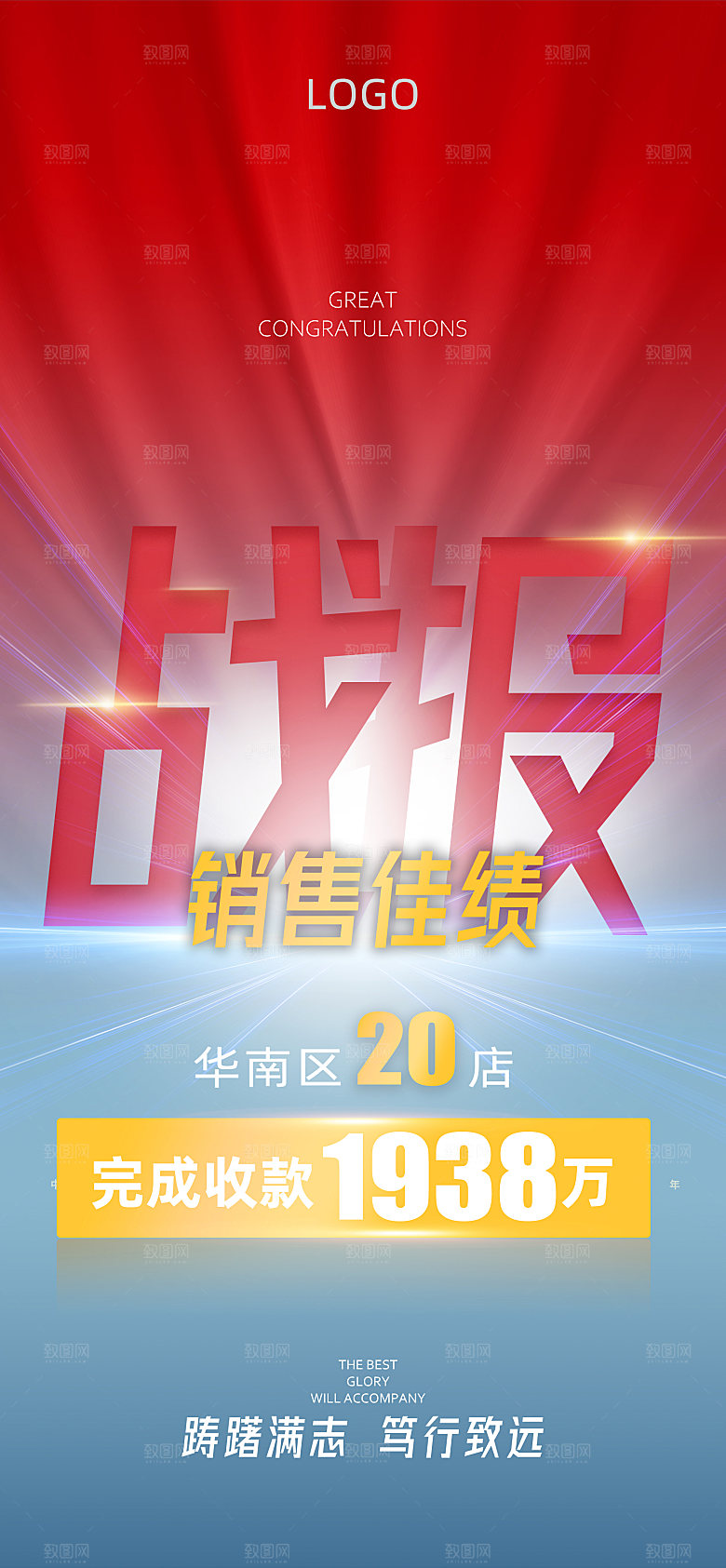 红色大气战报喜报激励海报