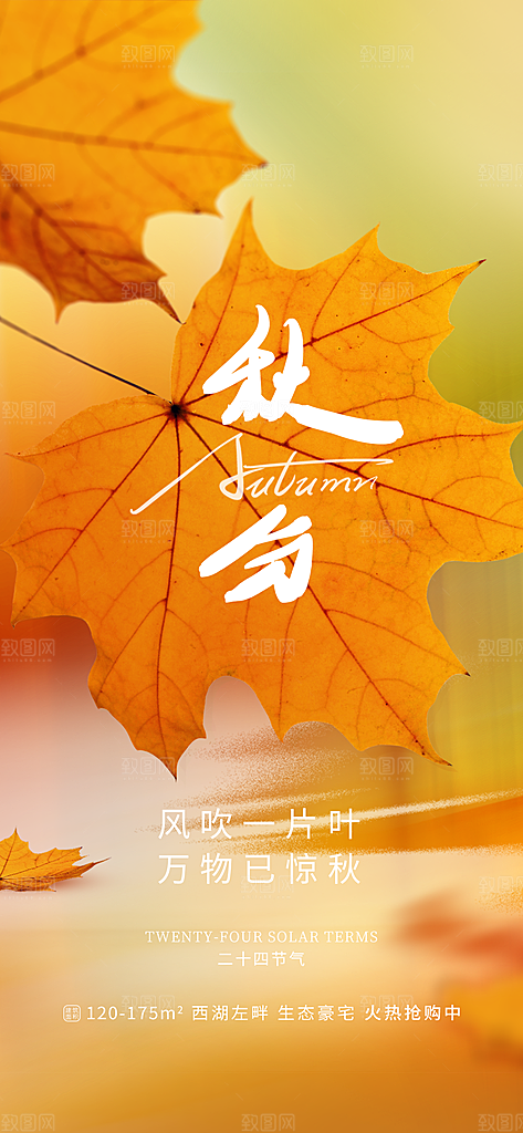 秋分落叶PSD手机海报设计