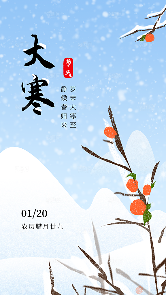 大寒节气手绘海报模板设计