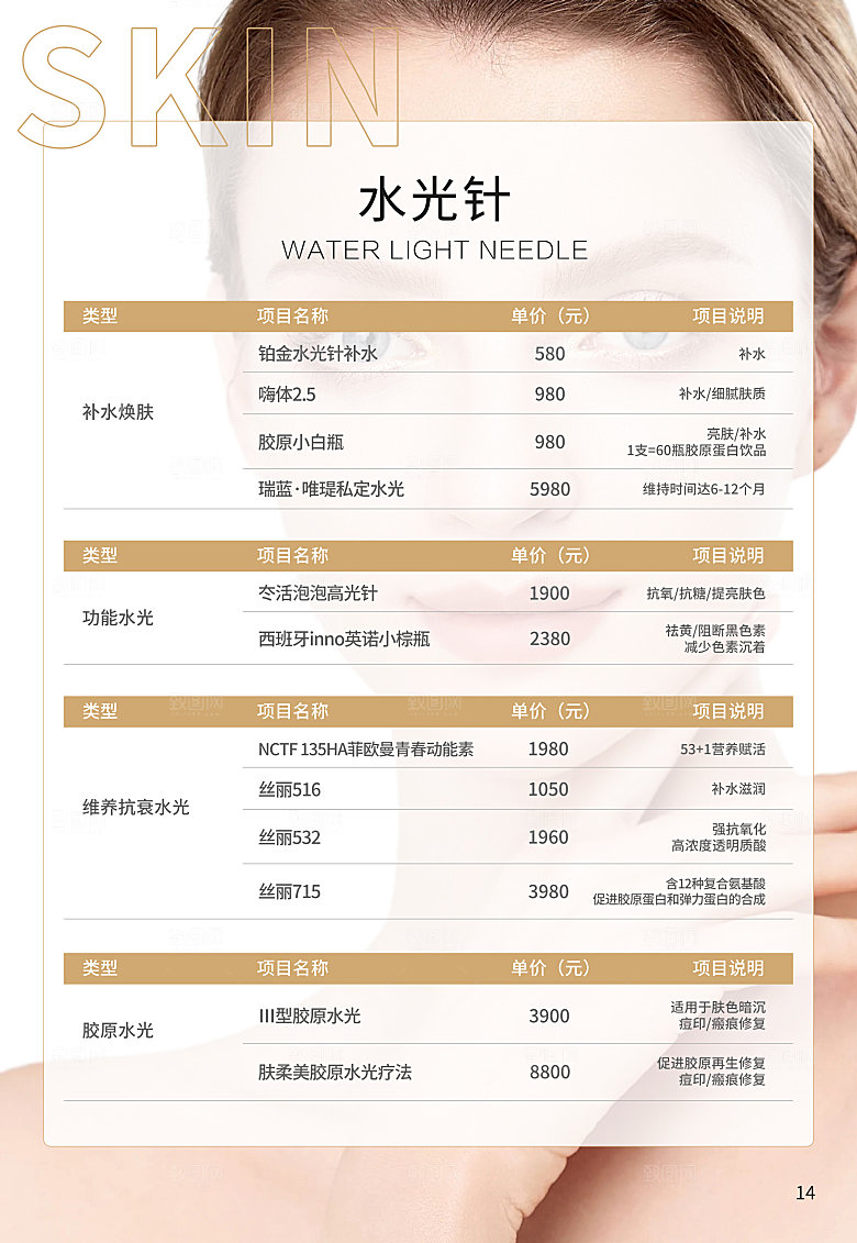 高端医美项目价格表海报