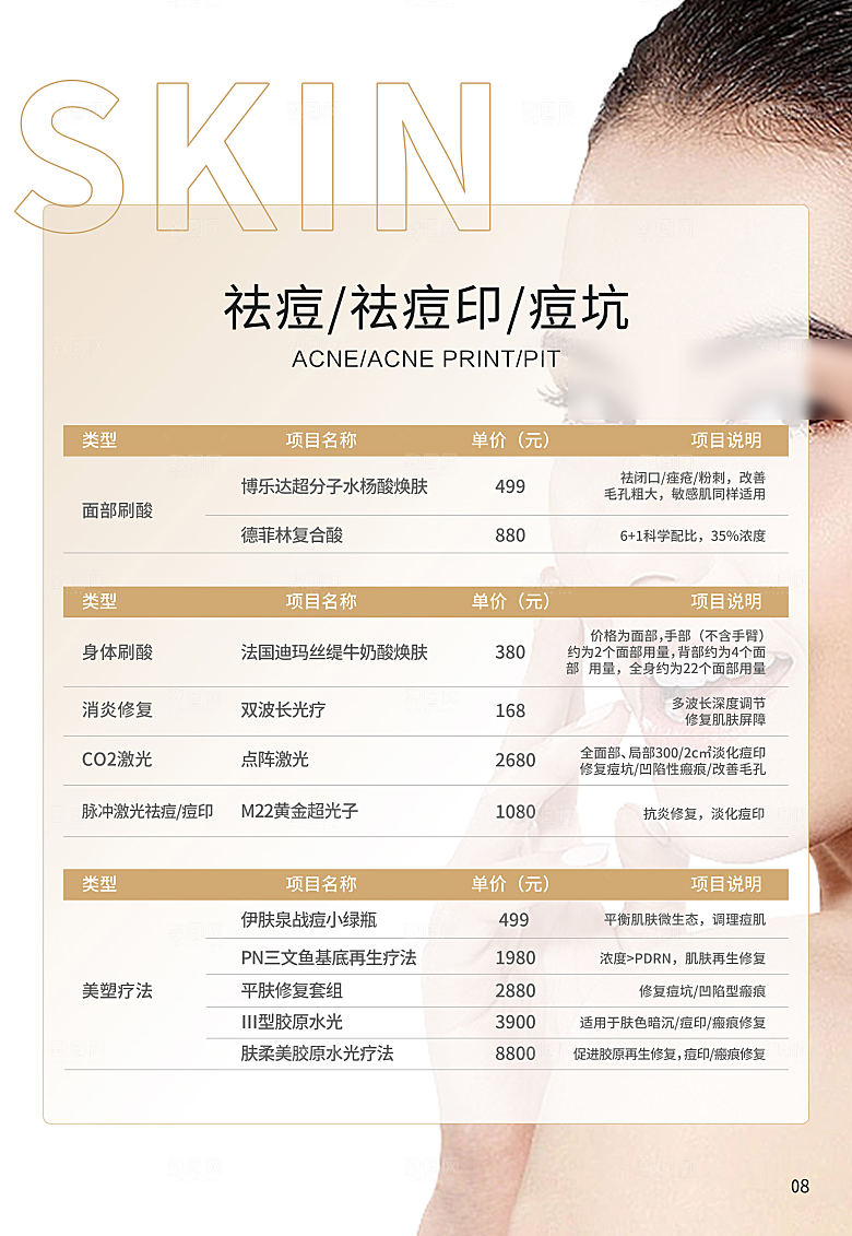 高端医美项目表海报