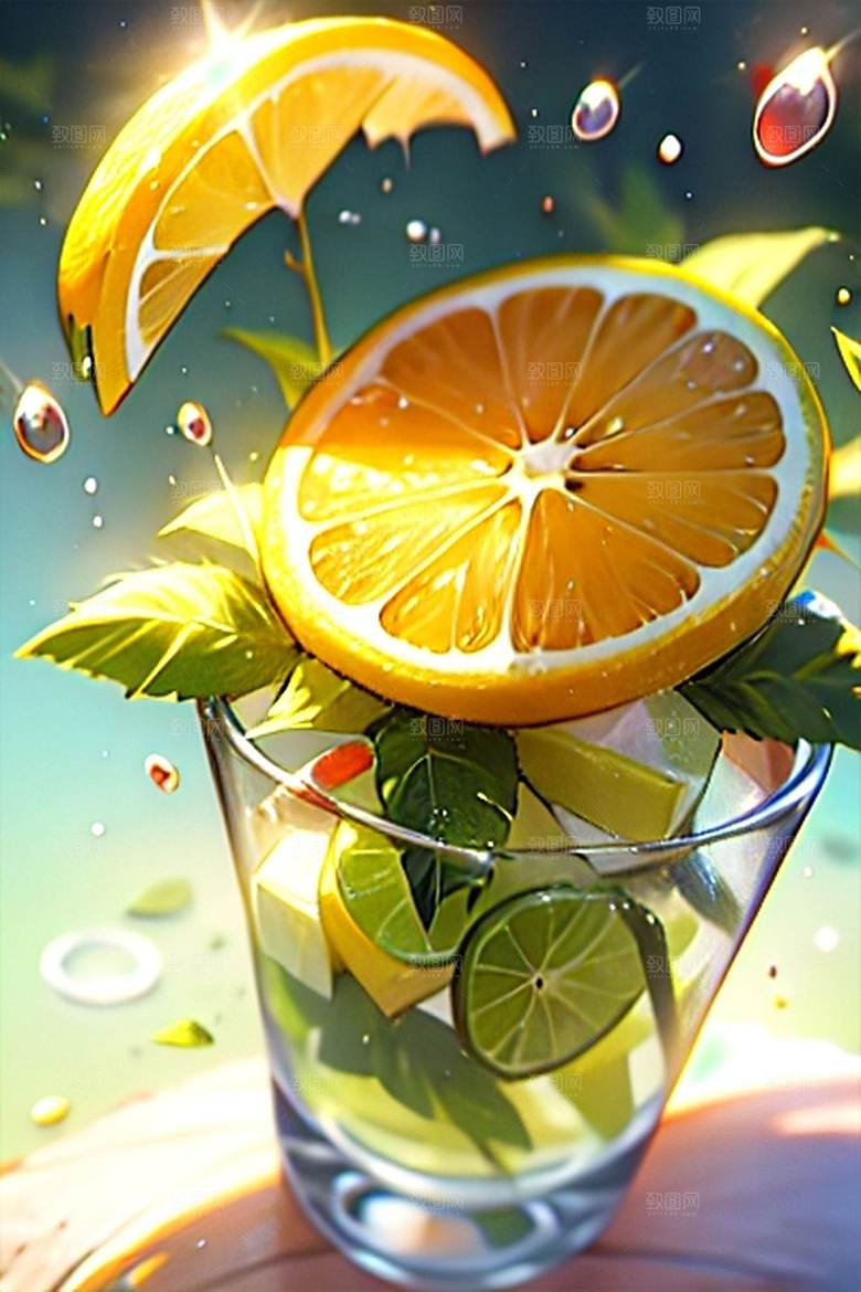 多汁美味柠檬水果美食系列图