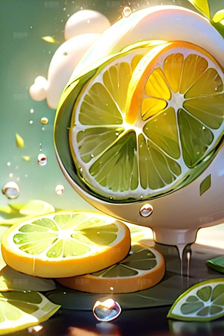 美味多汁柠檬水果系列图