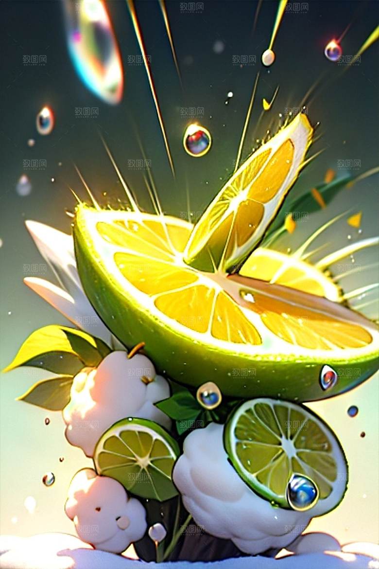 美味多汁柠檬水果系列图