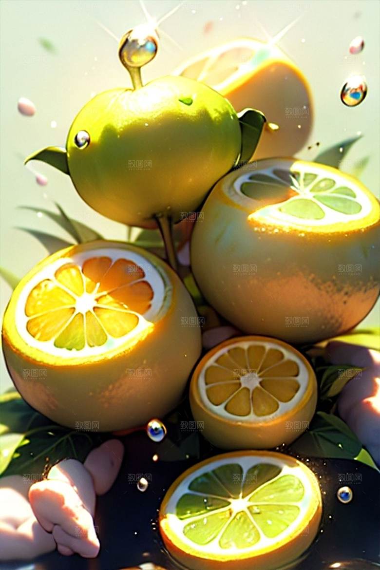 美味多汁柠檬水果系列图