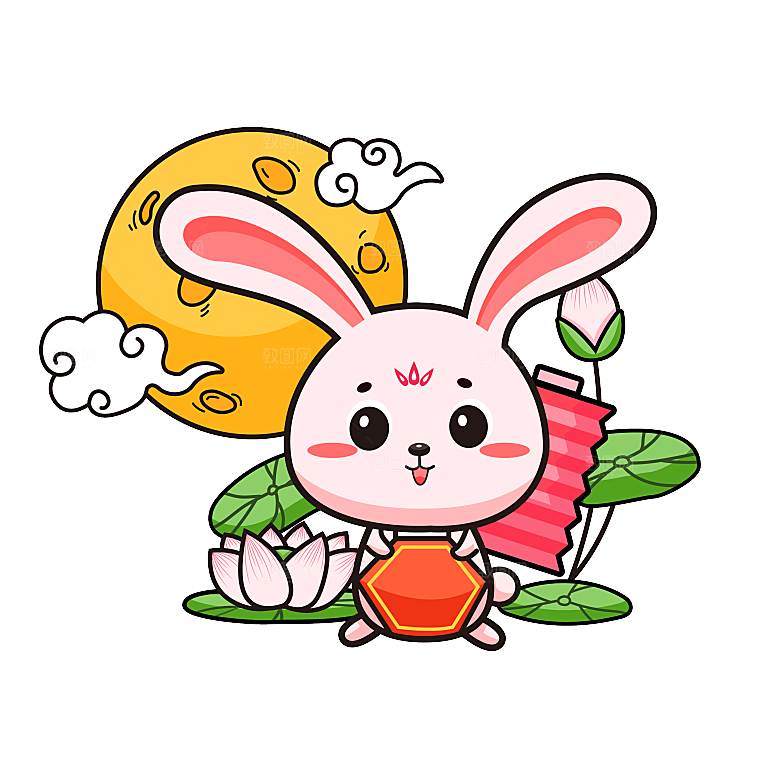 中秋节节日兔子月亮月饼图案素材