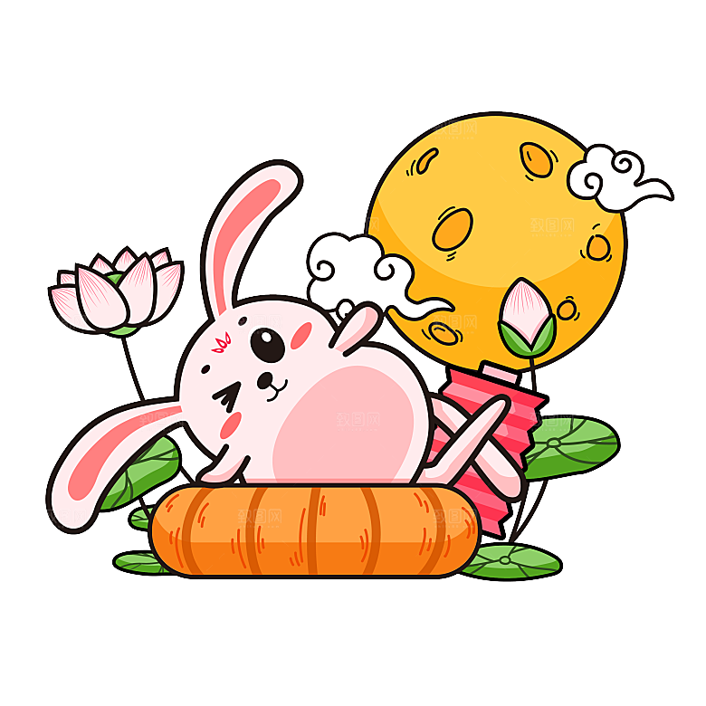 中秋节节日兔子月亮月饼图案素材