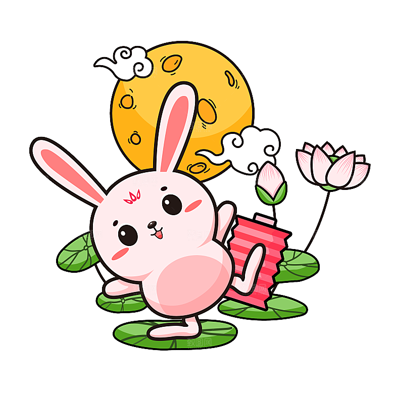 中秋节节日兔子月亮月饼图案素材