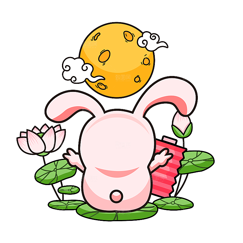 中秋节节日兔子月亮月饼图案素材