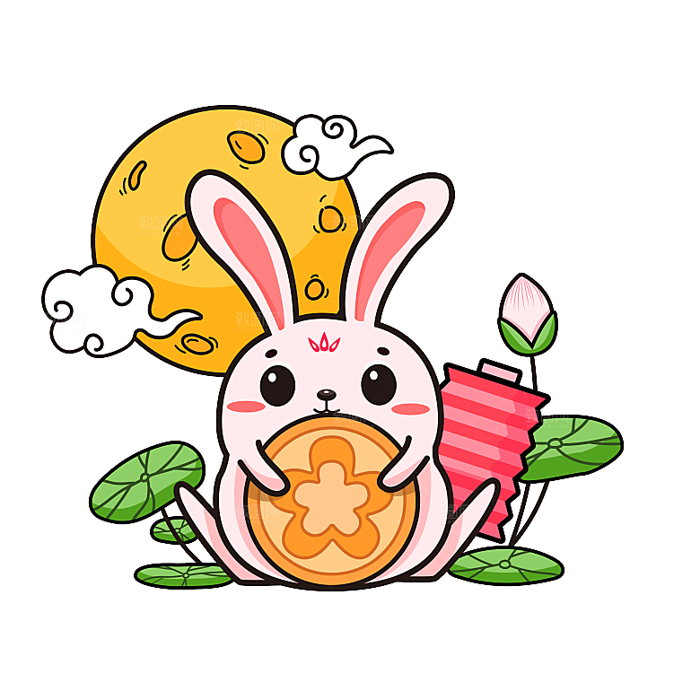中秋节节日兔子月亮月饼图案素材