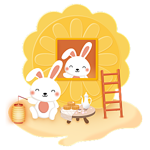 中秋节节日兔子月亮月饼图案素材