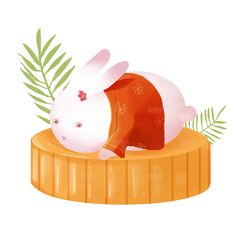 卡通可爱兔子月亮插画元素