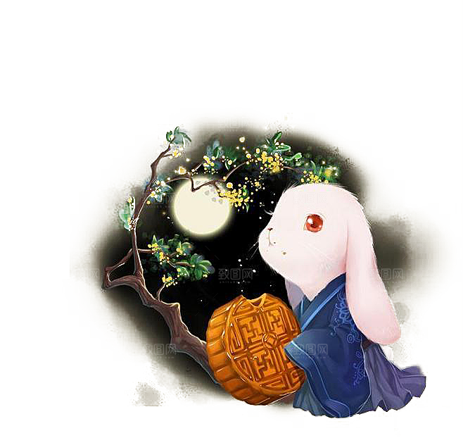 卡通可爱兔子月亮插画元素