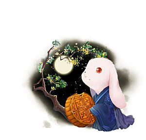 卡通可爱兔子月亮插画元素