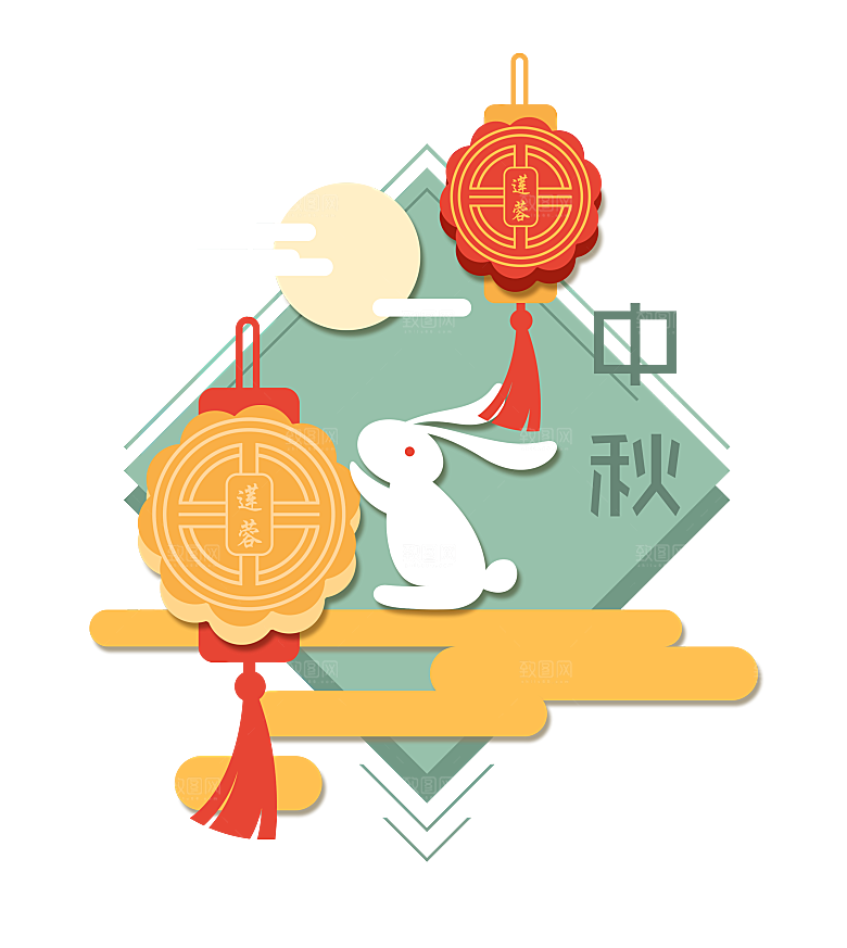 卡通可爱兔子月亮插画元素