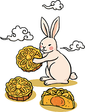 卡通可爱兔子月亮插画元素