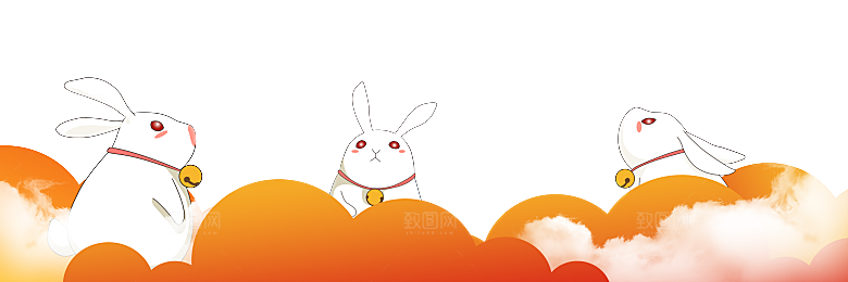 卡通可爱兔子月亮插画元素