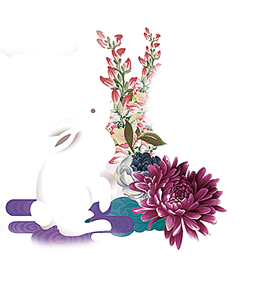 卡通可爱兔子月亮插画元素