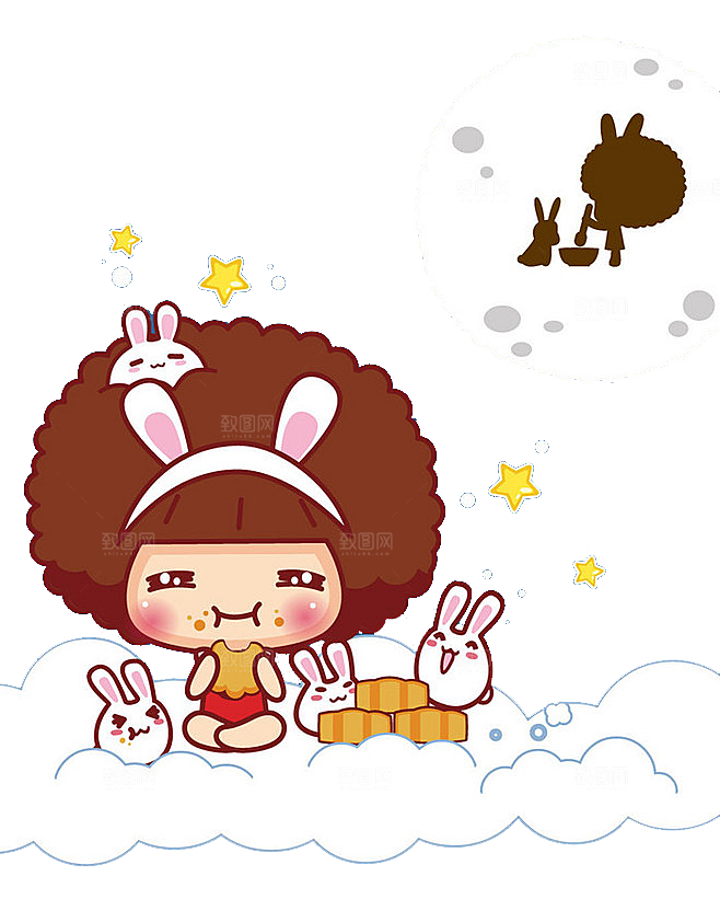 中秋节节日兔子月亮月饼图案素材